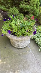 Wonderful Cast Concrete Outdoor Planter With Flowers   - 25' X 16'H. - 3 Of 3