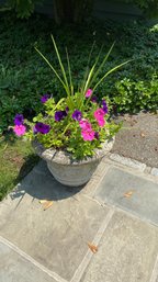 Wonderful   Cast Concrete Outdoor Planter With Flowers - 19' X 15h'