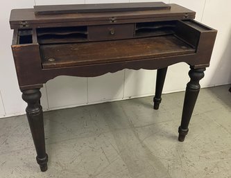 Antique Empire Style  Flip Back Top Spinet Desk With Slide Out Writing Surface