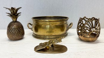 A Brass Lot 4 Pieces - Bowl, Pineapple & More