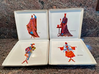 Four Hand Painted, Judaica Purim Square Plates.