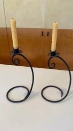 Vintage Pair Of Wrought Iron Candlestick.