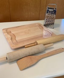 A Group Of Kitchen Essential Items, Cutting Board Brand New Still Sealed.