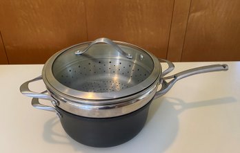 Calphalon 4 1/2 Qt Aluminum Pot With Strainer/steamer And Lid