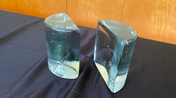 Vintage Glass Bookends - Pair