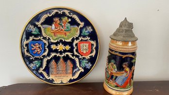 A Set Of Vintage  Beer Stein And Plate Made In West Germany.