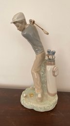 A Vintage Lladro  Male Golfer Swinging Club With Golf Ball  Porcelain Figurine