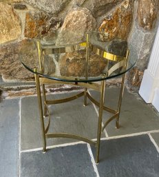 A Pretty Round Glass And Brass Side Table - 26' Diameter X 25'h