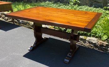 Knotty Pine Trestle Dining Table With 2 Leaves