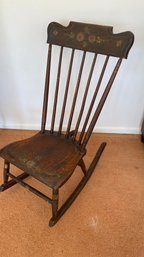 An Antique Hand Decorated Single Plank Rocking Chair.