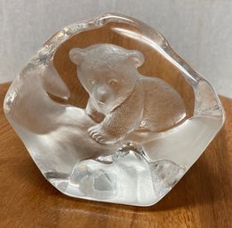 A MATS JONASSON Signed Crystal Sculpture Polar Bear Made In Sweden 3' X 3'