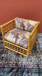 A Vintage Bamboo & Wicker Cube Chair With Cushions