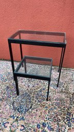 A Set Of Console And Side Table Glass Top With Black Metal Frame Made In Italy
