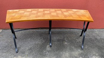 A Custom Made Demi-lume  Parquetry Table With Iron Legs - 77' Long X 28' D X 29'h