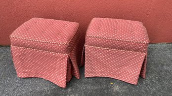 A PAIR Of Upholstered X Legs Ottomans Piping Details.- 21'w X 16'd X 18'h