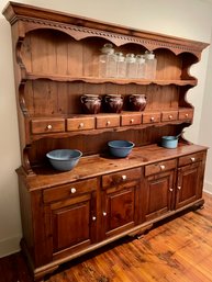 Vintage Country Pine Pantry Hutch In Two Pieces.