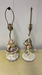 A Pair Of Vintage Lady & Gentleman Ceramic Table Lamp With Shade