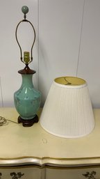 A Vintage Teal Color Table Lamp On Wooden Base - 8'w X 24'h