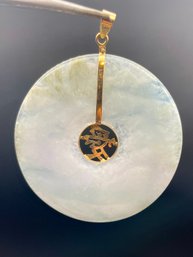 14k Gold And Jadeite, 2' Disk Pendant.