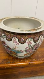 A Vintage Hand Decorated Porcelain Fish Bowl / Planter
