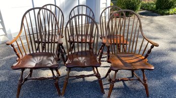 Stickley  Set Of 6 ( 2 Arm Chairs ) Colonial Style  Oak Windsor Fan Back Chairs