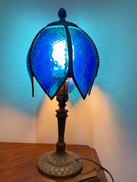 Glass And Cast Metal, Tulip Shape Table Lamp 16' Tall