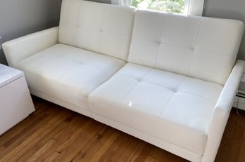 Pin Tufted Transitional Futon / Sofa Bed White Faux Leather