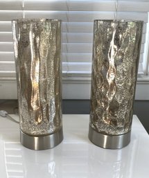 Pair Of Mercury Glass Cilinder Table Lamp - 16'h X 6' Diameter