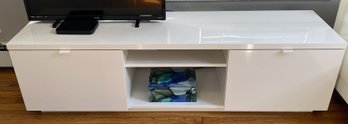 Modern Low Profile White TV Stand With Drawers And Shelf