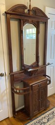 Vintage Solid Wood Hall Tree With One Drawer And Two Doors.