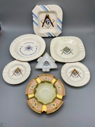 Collection Of 7 Vintage Masonic Porcelain Ashtrays.