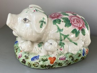 A Decorative Wemyss Ware Style Ceramic Pig