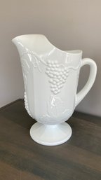 Vintage Milk Glass Pitcher Harvest Grape Vine Short Pedestal