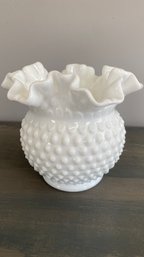 A Vintage Hobnail Ruffle Edge Milk Glass Vase