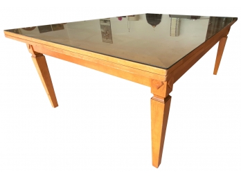 An Amazing Solid Wood Glass Top Dining Table With Two Draw Leaves