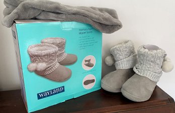 A Brand New In Box Memory Foam Slipper Boots With Scarf  By Wayland