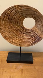 Home Decor Carved Ribbed Wood On Metal Stand