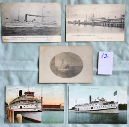 Lot # 12 Of 5 Circa 1905 - 1908 Ship Steamship Postcards / Post Cards From Block Island, Watch Hill RI & CT