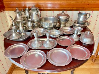 Large Pewter Collection. 34 Pieces Including Lenox.