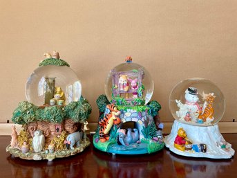 Trio Of Winnie The Pooh Snow Globes Music Boxes. (2)