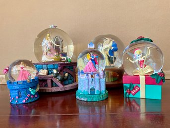 Five  Disney Snow Globes . (2) Beauty And The Beast  , Cinderella And More