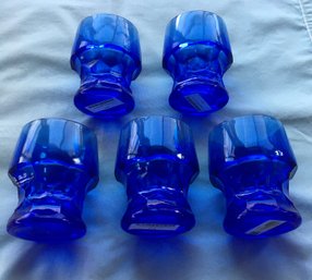 Set Of 5 MCM Mid Century Mosser Glass Georgian Cobalt Blue 4.5' Tumbler Glasses