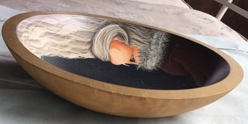 Hand Made Painted Christmas Santa Claus Wooden Bowl Signed Tam Page