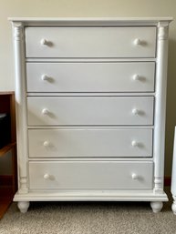 Newer White Five  Drawers Tall Dresser.