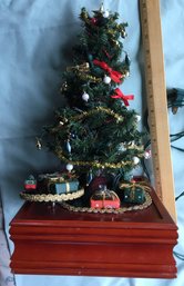 Christmas Tree With Gifts Under The Tree Animated Music Box Decoration