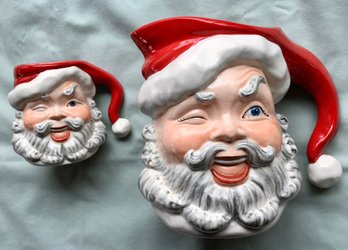 Lot Of 3 Mid Century Camdot Christmas Santa Claus Shaped Pitcher & Cup