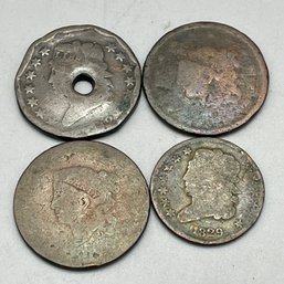 4 Antique 1700'-1800' One Cent Coins.