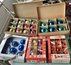 Lot Of 5 Vintage Boxes Of 42 Glass Christmas Ornaments In Original Boxes - Some Mercury Glass - All Colors