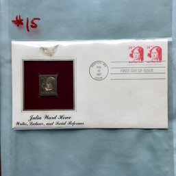 1987 First Day Issue Cover Gold 24 Cent Stamp Replica Julia Ward Howe Writer, Social Reformer U.S. Stamps