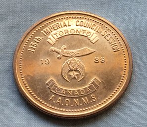 Masonic / Shriner 115th Imperial Council Session Toronto Canada Gold? Plated? Goldtone Coin Token